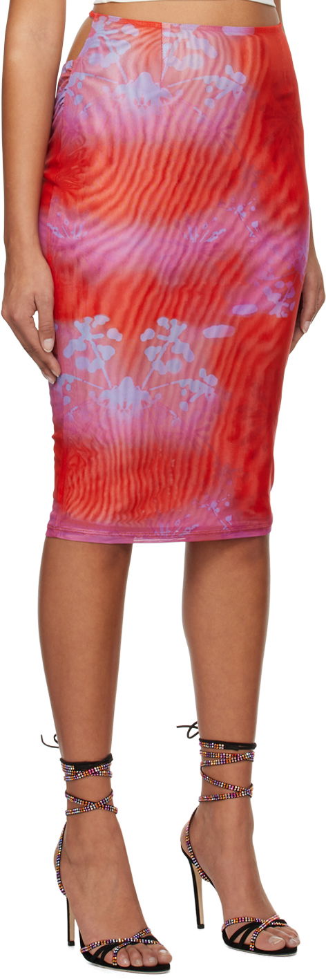 Nederdel Miaou Miaou Verona Printed Mesh Midi Skirt Rød | 4027PM2RGM, 1