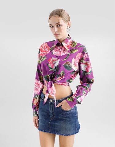 Skjorte Dolce & Gabbana Dolce & Gabbana Rose Print Tie-Front Cropped Shirt Lilla | F5R73THS5TDHP5IG, 3