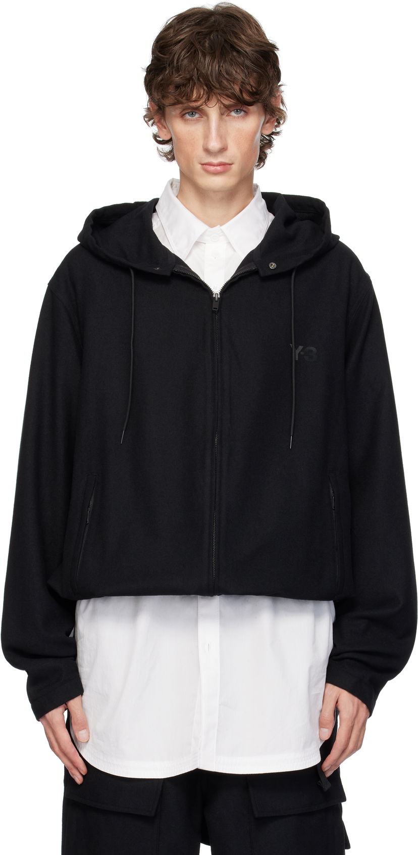 Jakke Y-3 Flannel Hood Jacket Sort | IZ1881