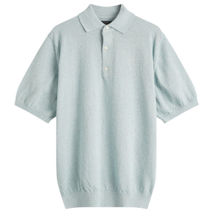 Polo skjorte BEAMS Beams Plus Boucle Knit Polo Shirt, Size Large Blå | 3802-0051-156-70