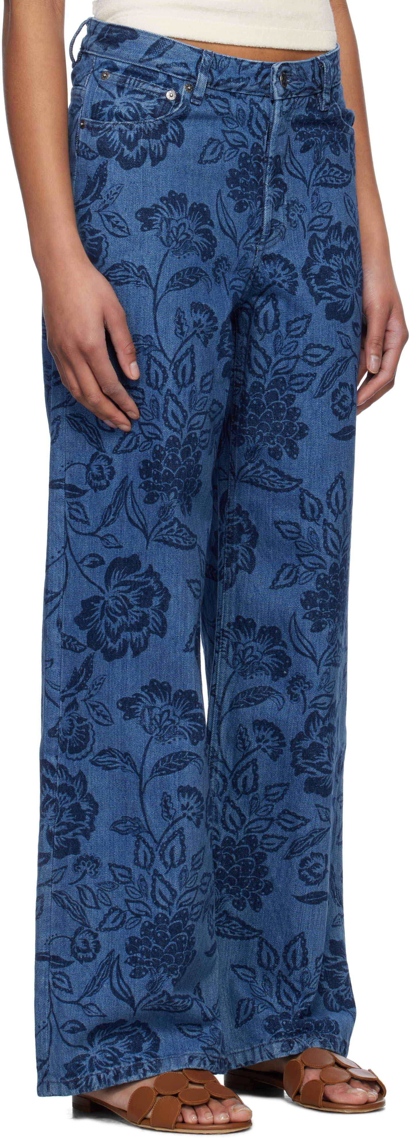 Jeans A.P.C. A.P.C. Elisabeth Floral-Print Wide-Leg Jeans Blå | COHGQ-F09181, 1