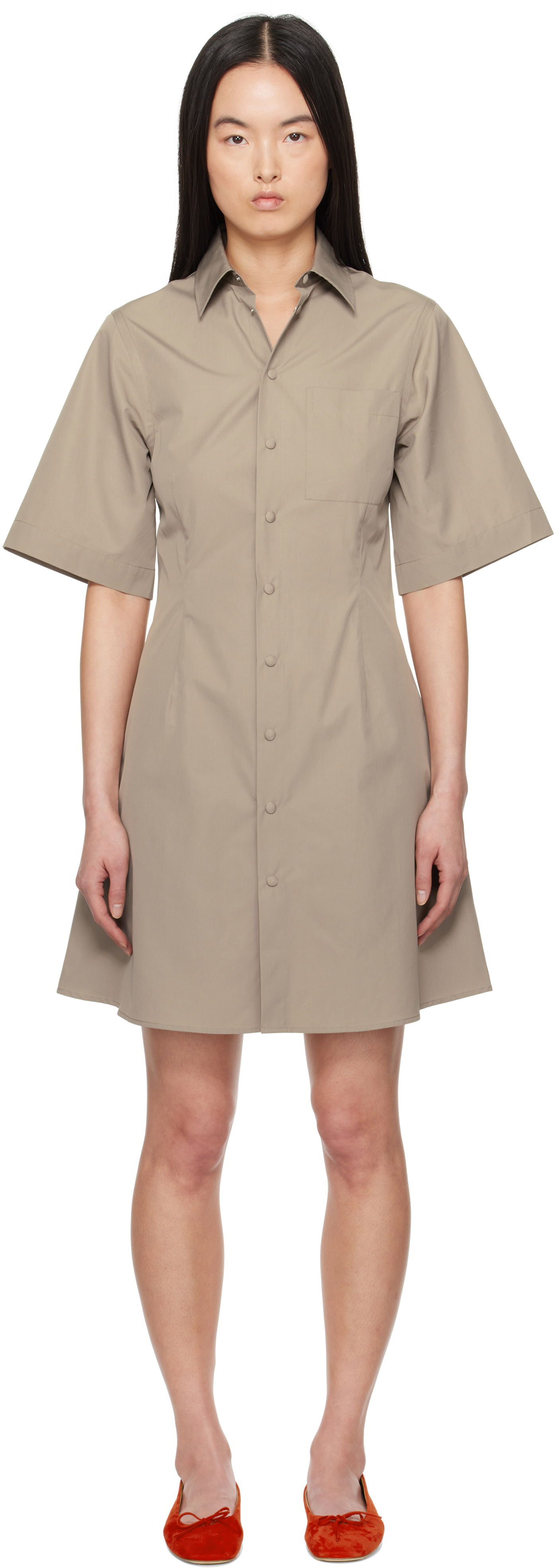 Kjole AMI AMI Paris Short Sleeve Shirt Minidress Beige | FDR162.CO0076, 0