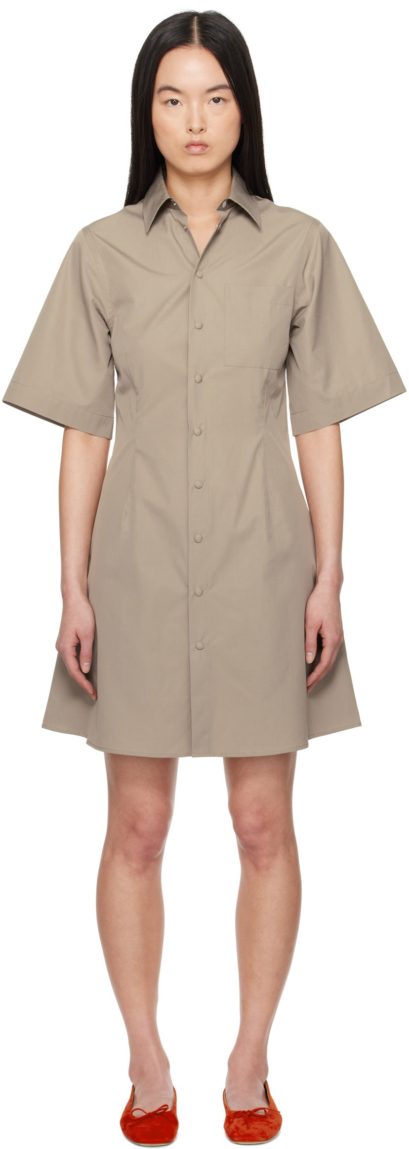 Kjole AMI AMI Paris Short Sleeve Shirt Minidress Beige | FDR162.CO0076