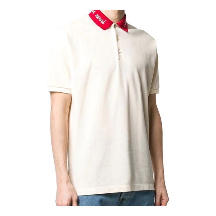 Polo skjorte Gucci Alphabet Embroidered Short Sleeve Polo Hvid | 598958-XJB0W-9831