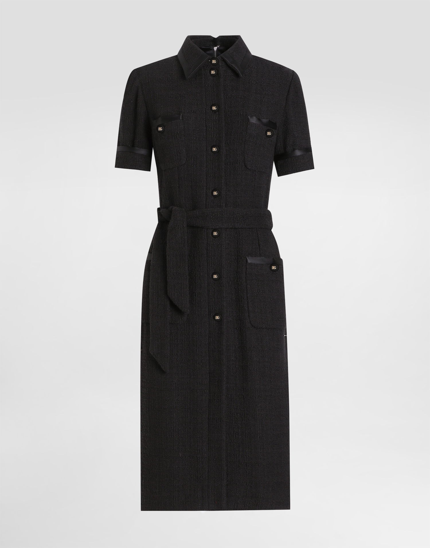 Kjole Dolce & Gabbana Dolce & Gabbana Calf-Length Raschel Tweed Dress with Sateen Details Sort | F6JSZTFMTACN0000, 0