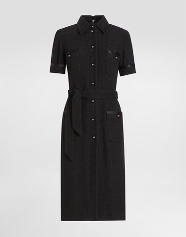Kjole Dolce & Gabbana Dolce & Gabbana Calf-Length Raschel Tweed Dress with Sateen Details Sort | F6JSZTFMTACN0000, 0
