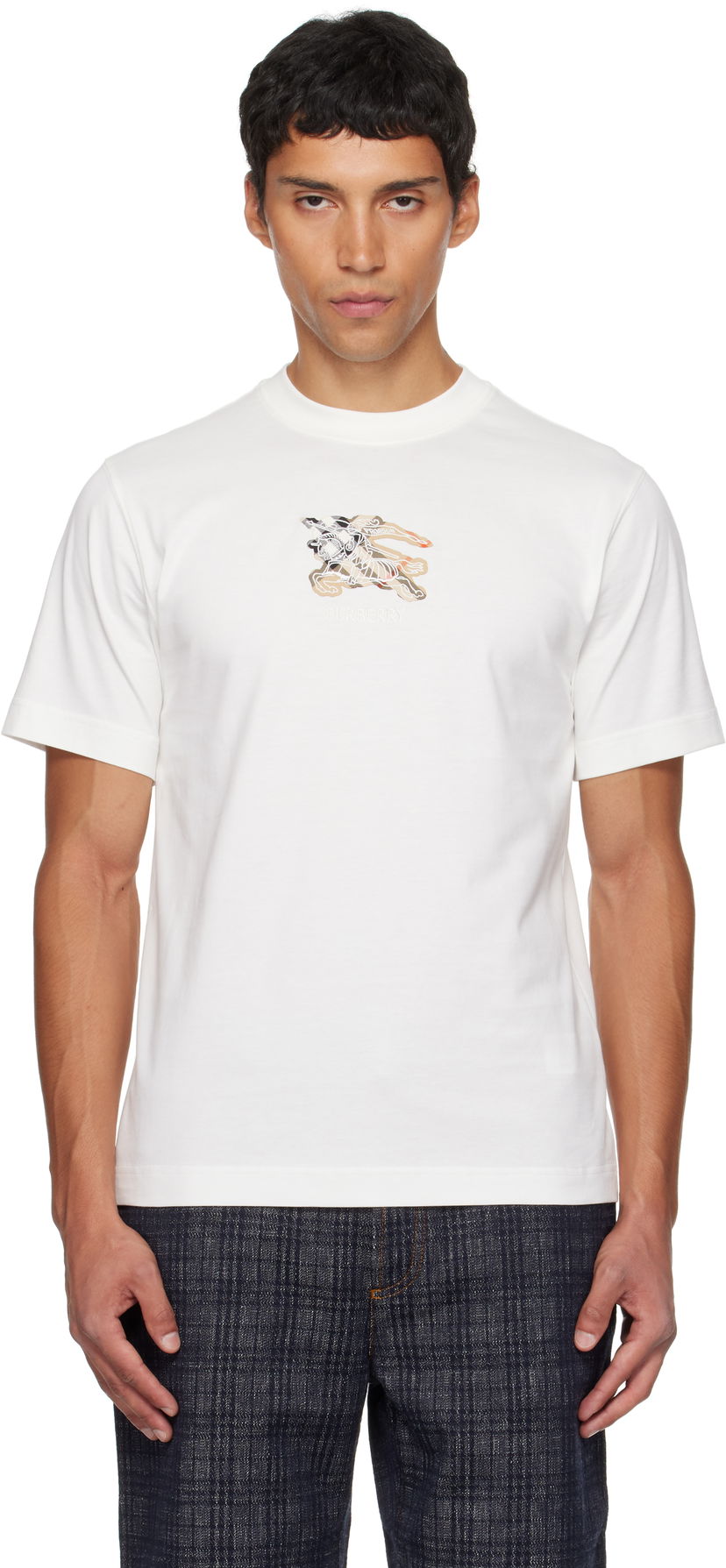 T-shirt Burberry Burberry EKD Check Cotton T-Shirt Hvid | 8116170