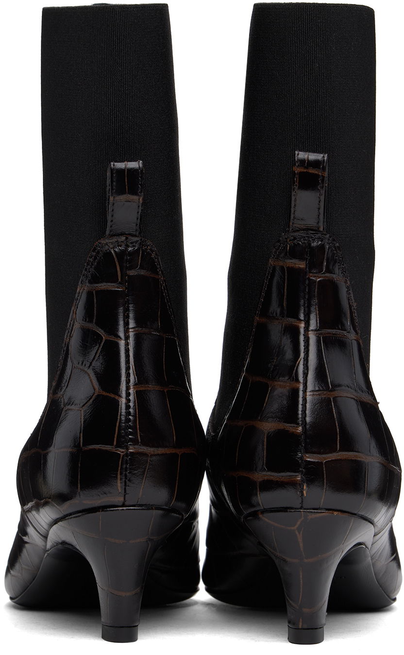 Tøj TOTEME TOTEME 'The Mid Heel' Croc-Embossed Leather Ankle Boots Brun | 231-907-847, 1
