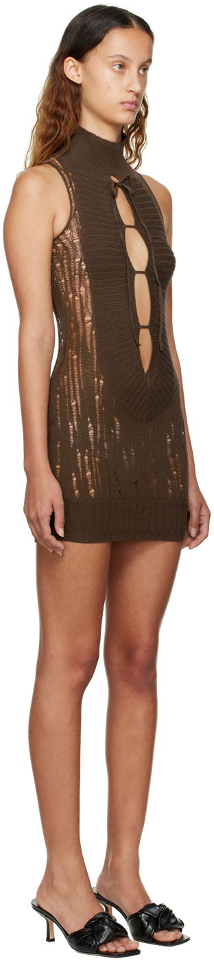 Kjole GUIZIO Guizio Distressed Knit Mini Dress Brun | KTD 2, 1