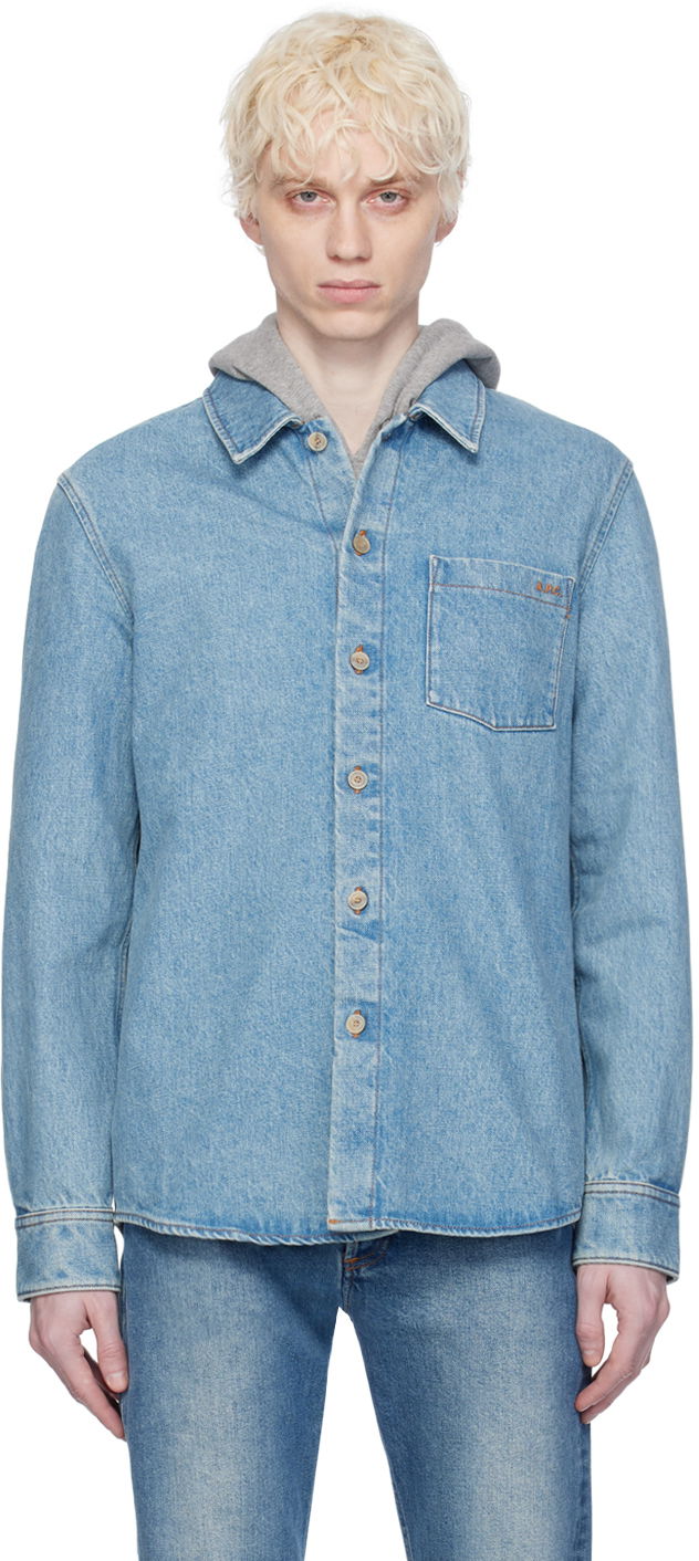 Skjorte A.P.C. Vittorio Brodée Poitrine Denim Shirt Blå | COGWC-H02837, 0