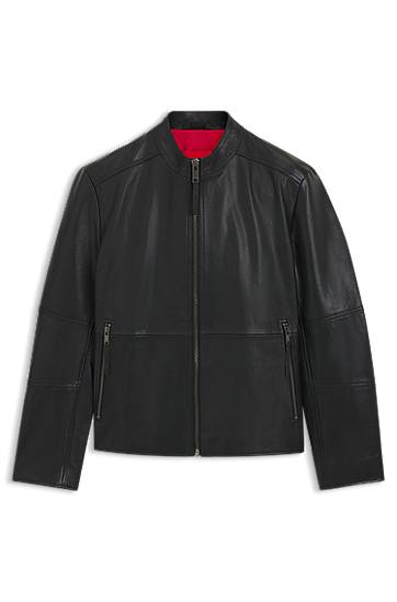 Jakke BOSS Slim-Fit Leather Jacket Sort | 50540984