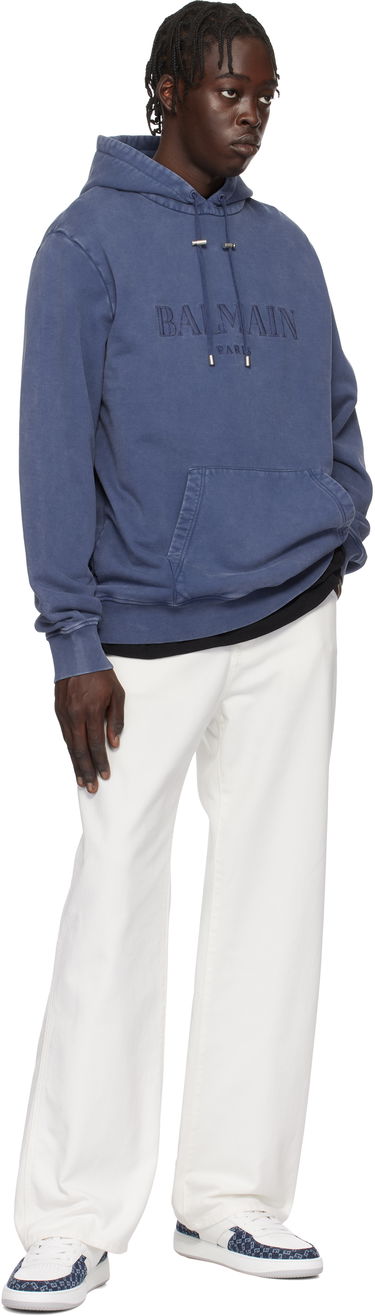 Sweatshirt Balmain Balmain Vintage Embroidered Hoodie Blå | EH1JT047BC72, 3