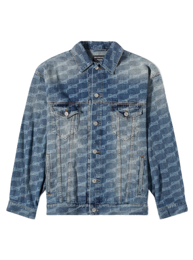Jakke Balenciaga BB All-Over Print Oversized Denim Jacket Blue Authentic Ring Blå | 675208-TMW37-4437