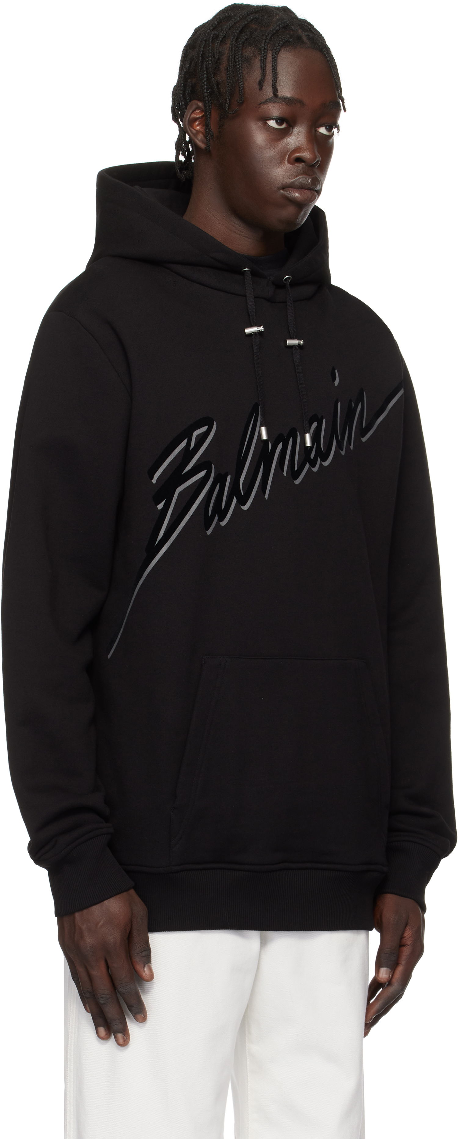 Sweatshirt Balmain Balmain Flocked Letter Hoodie Sort | EH1JT047BC86, 1
