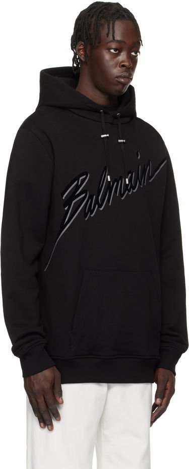 Sweatshirt Balmain Balmain Flocked Letter Hoodie Sort | EH1JT047BC86, 1