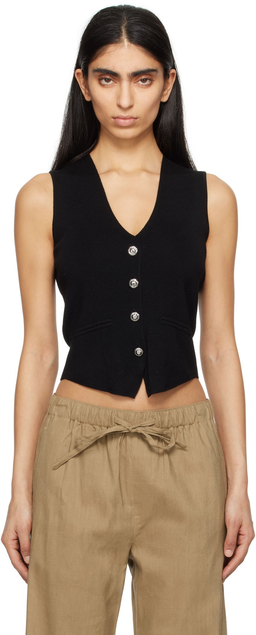 Vest rag & bone rag & bone Ella Merino Wool-Blend Sweater Vest Sort | WAS25S015BV15