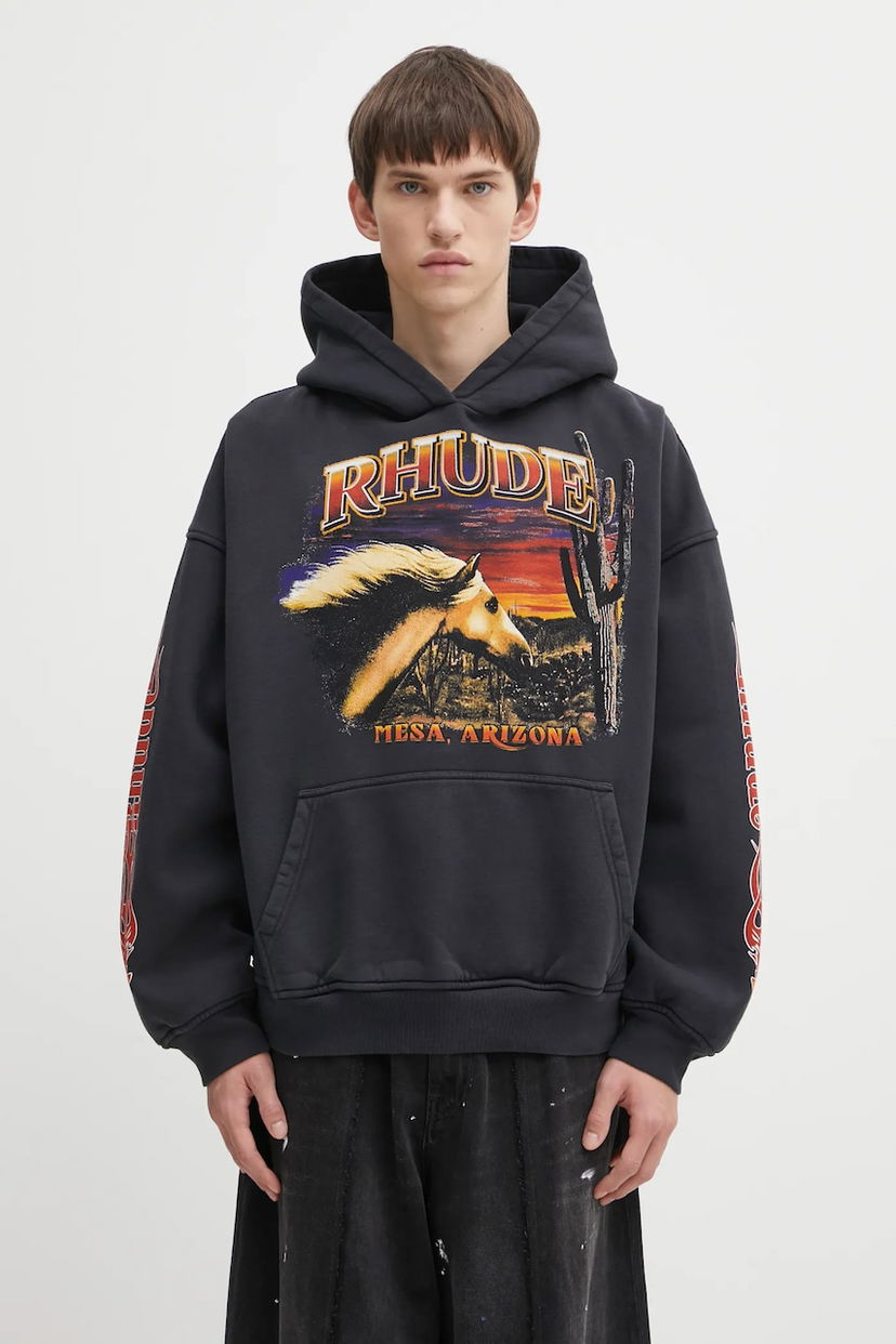 Sweatshirt Rhude Cotton Graphic Hooded Sweatshirt Mesa Arizona Stallion Sort | RHFW25HO04012