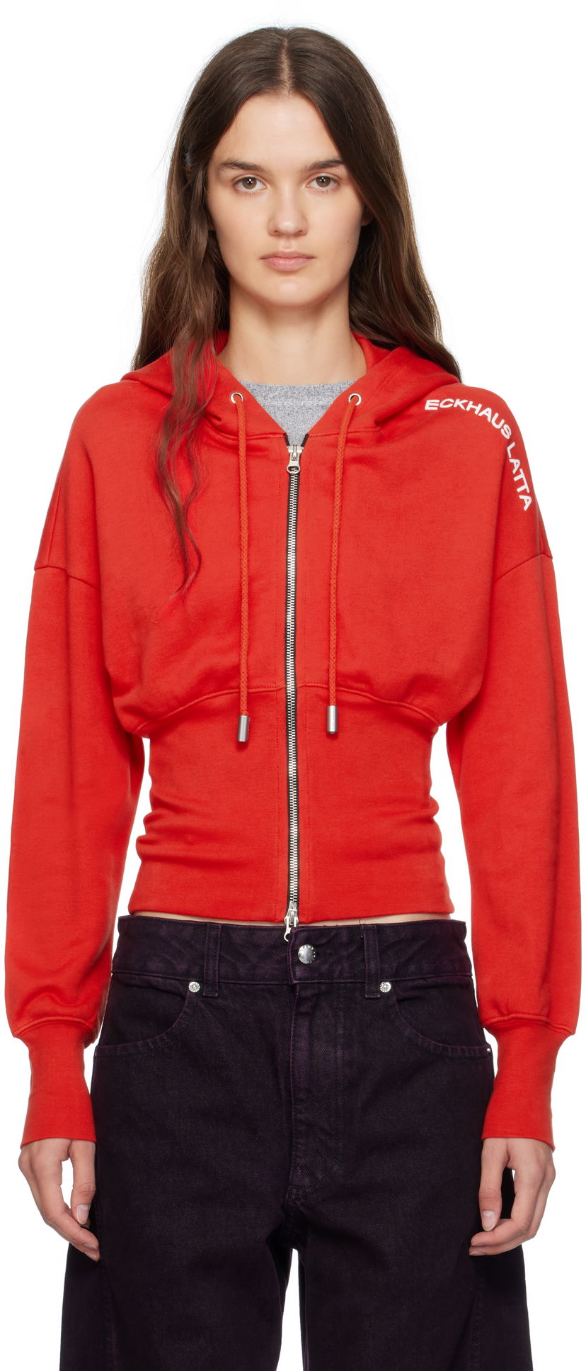 Sweatshirt Eckhaus Latta Eckhaus Latta Snatched Zip-Up Hoodie Rød | 4000-EL-PF25-R -