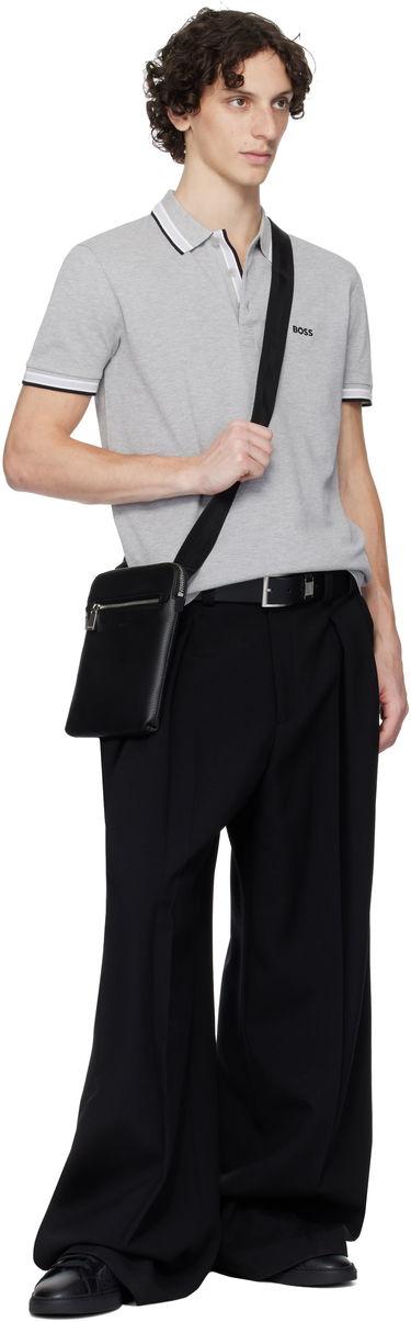 Skuldertaske BOSS Grained Italian Leather Envelope Bag with Embossed Logo and Front Zip Pocket Sort | 50529289, 4