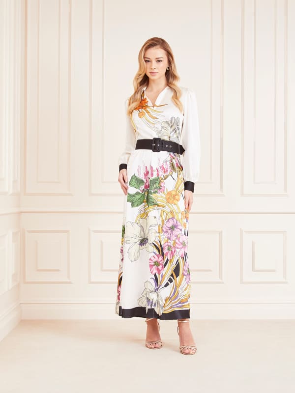 Kjole GUESS Marciano Marciano Floral Print Long Dress Hvid | 4GGK287099Z, 0