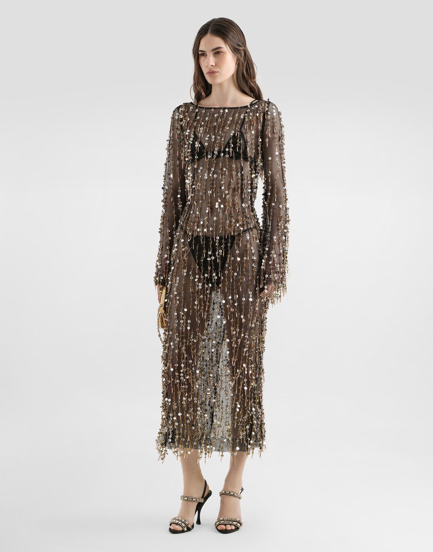 Kjole Dolce & Gabbana Dolce & Gabbana Long Fringe Sequin Dress Sort | F60EJZGDDG3S8400, 1
