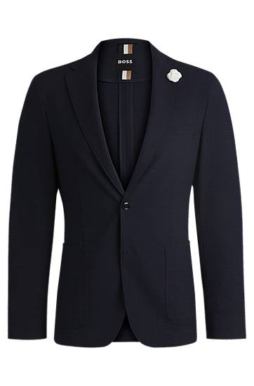 Jakke BOSS Slim Fit Stretch Seersucker Blazer Mørkeblå | 50540784