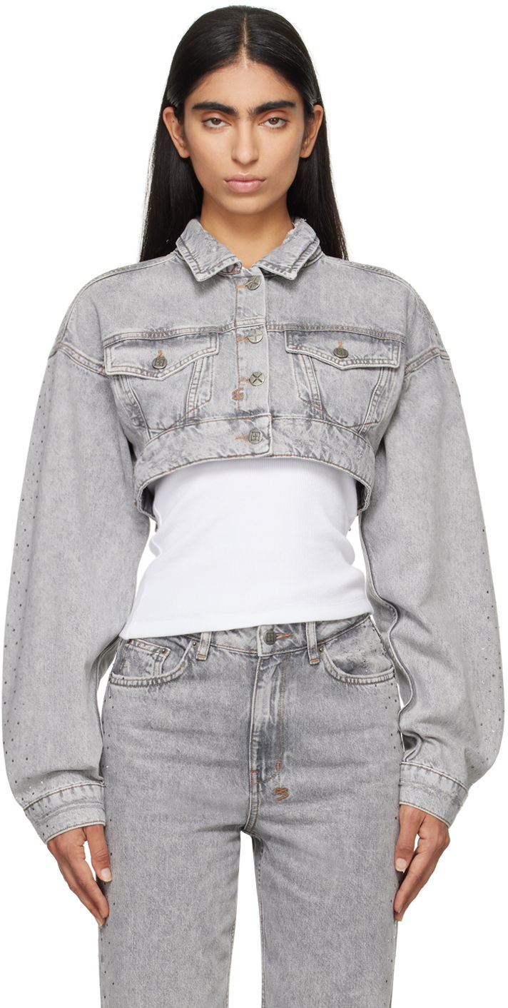 Jakke Ksubi Supercrop Trucker Denim Jacket Grå | WFA24JK003
