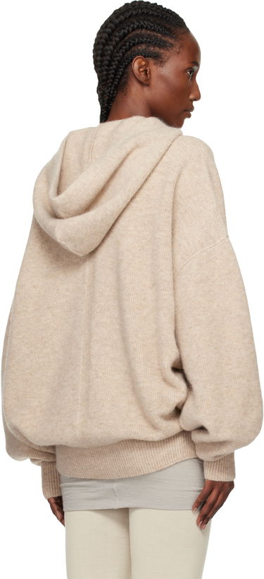 Sweatshirt Rick Owens Concordians Hun Oversized Knitted Hoodie with Kangaroo Pocket Beige | RO02E4660 KWP, 2