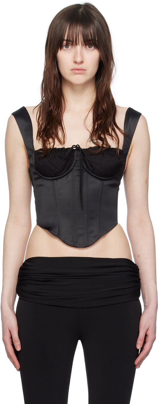 Bh GUIZIO Guizio Square Neck Satin Corset Top Sort | S24110W037