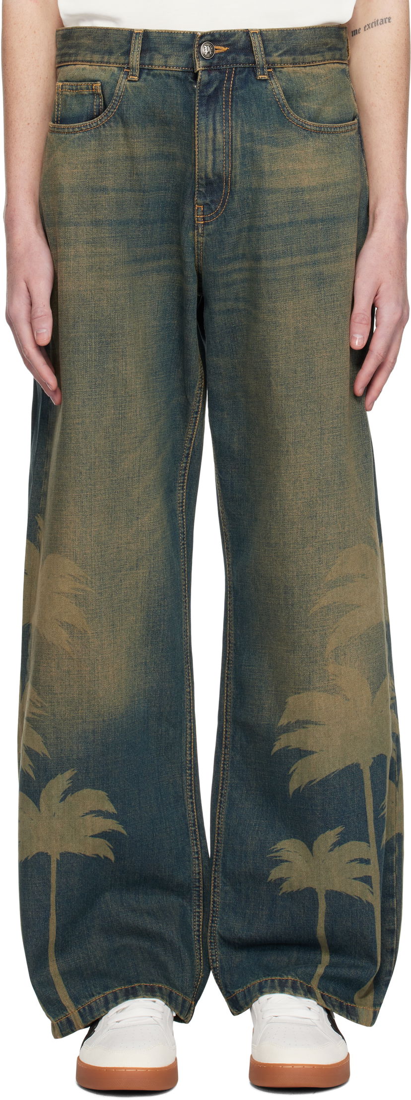 Jeans Palm Angels Laser Palms Loose Jeans Blå | PMYA049S25DEN0016009