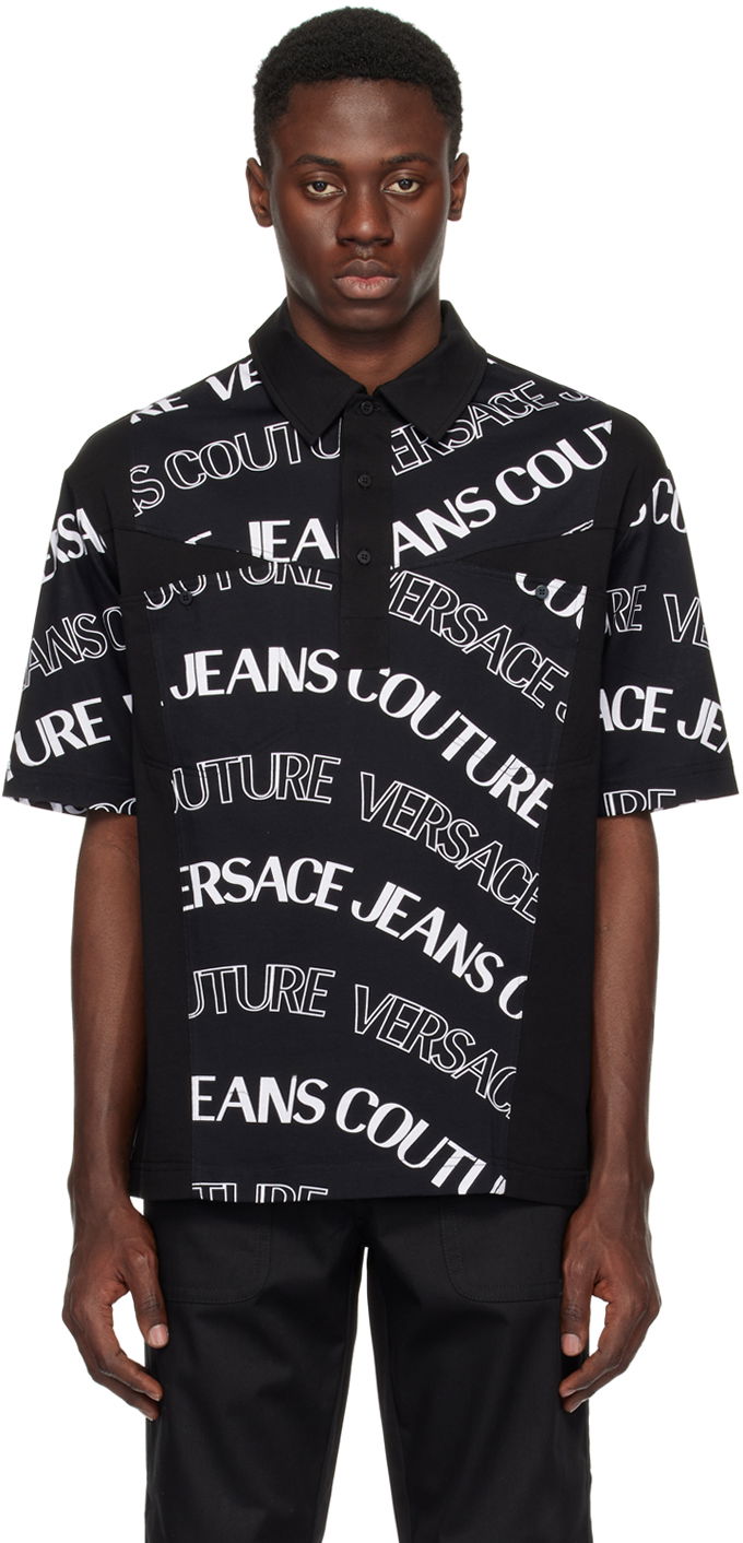 Polo skjorte Versace Couture Black Logowave Polo Sort | E76GAG629_EJS296