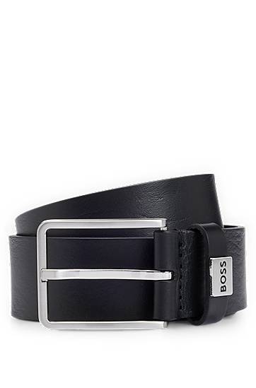 Bælter BOSS Italian-leather belt with logo keeper Sort | 50529898