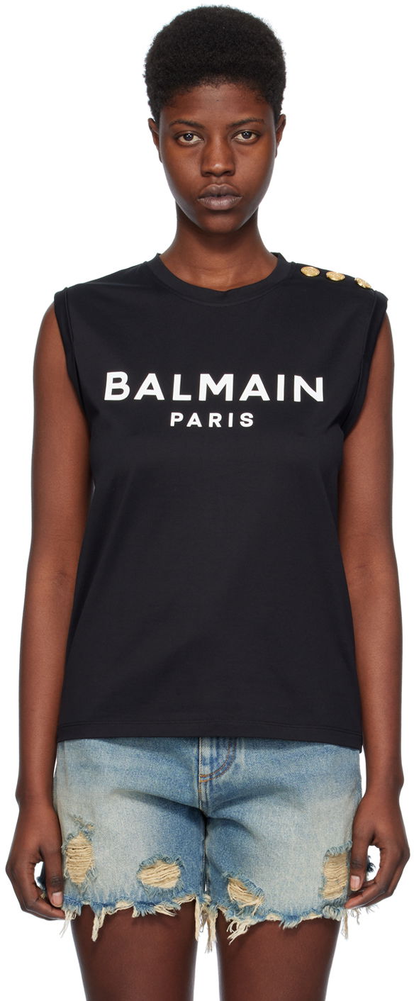 Tanktop Balmain Drawstring Tank Top Sort | CF1ED001BB02, 0