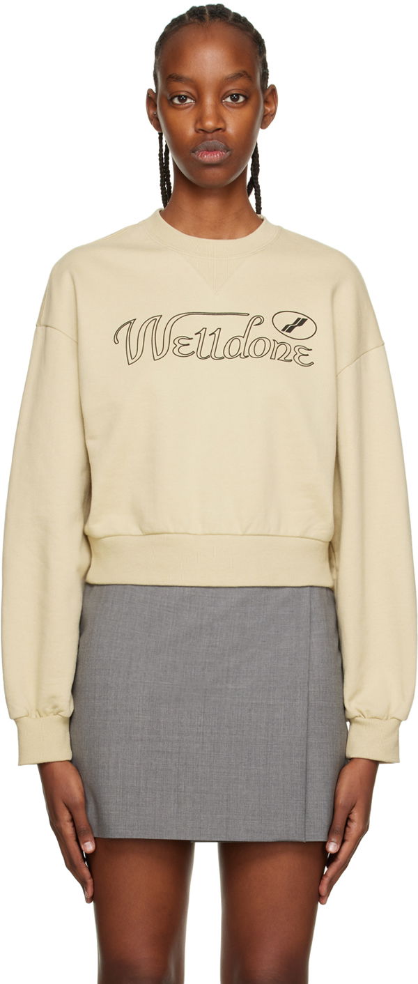 Sweatshirt We11done Cursive Crop Sweatshirt Beige | WD-TS3-22-860-W-BG