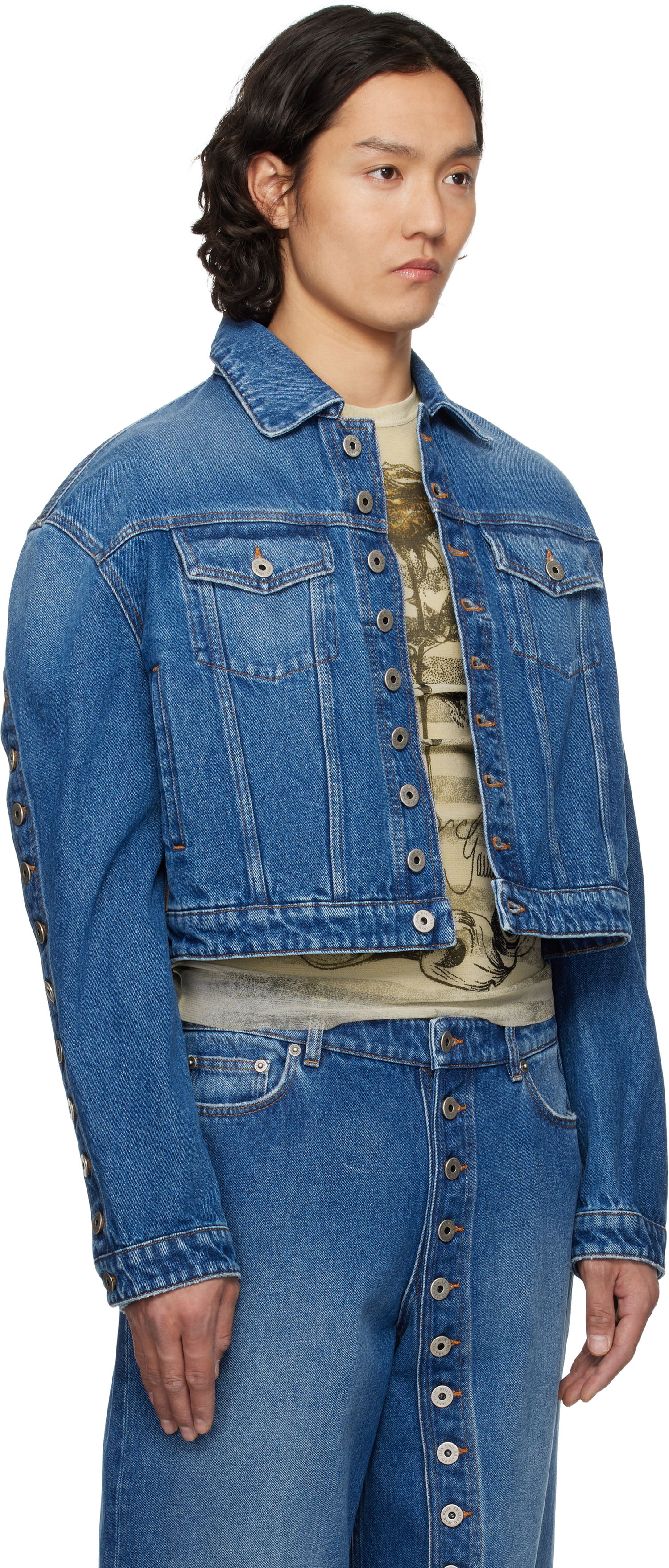 Jakke Jean Paul Gaultier Jean Paul Gaultier 'The Buttoned' Cropped Denim Jacket Blå | 25/34-U-VE092-D013-57, 1