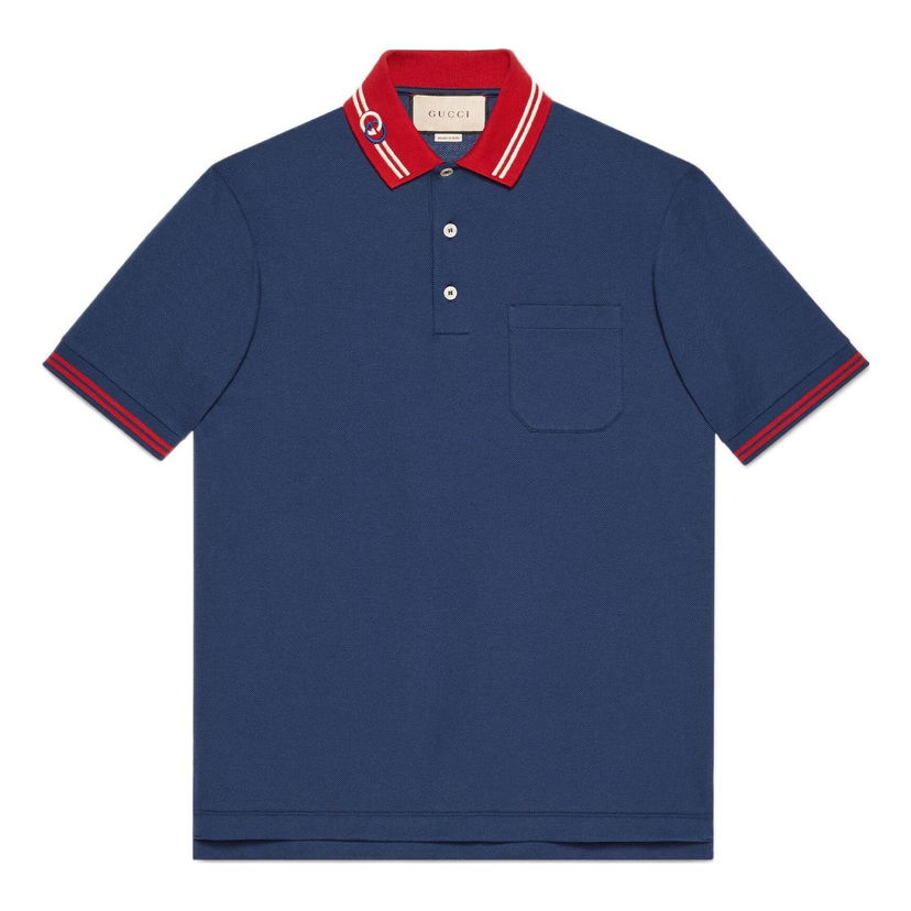 Polo skjorte Gucci Interlocking G Cotton Piqué Polo Shirt Blå | 658067-XJDI2-4714