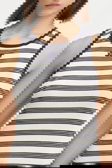 Tanktop GANNI GANNI Women's Striped Soft Cotton Rib Tank Top Hvid | T4144, 3