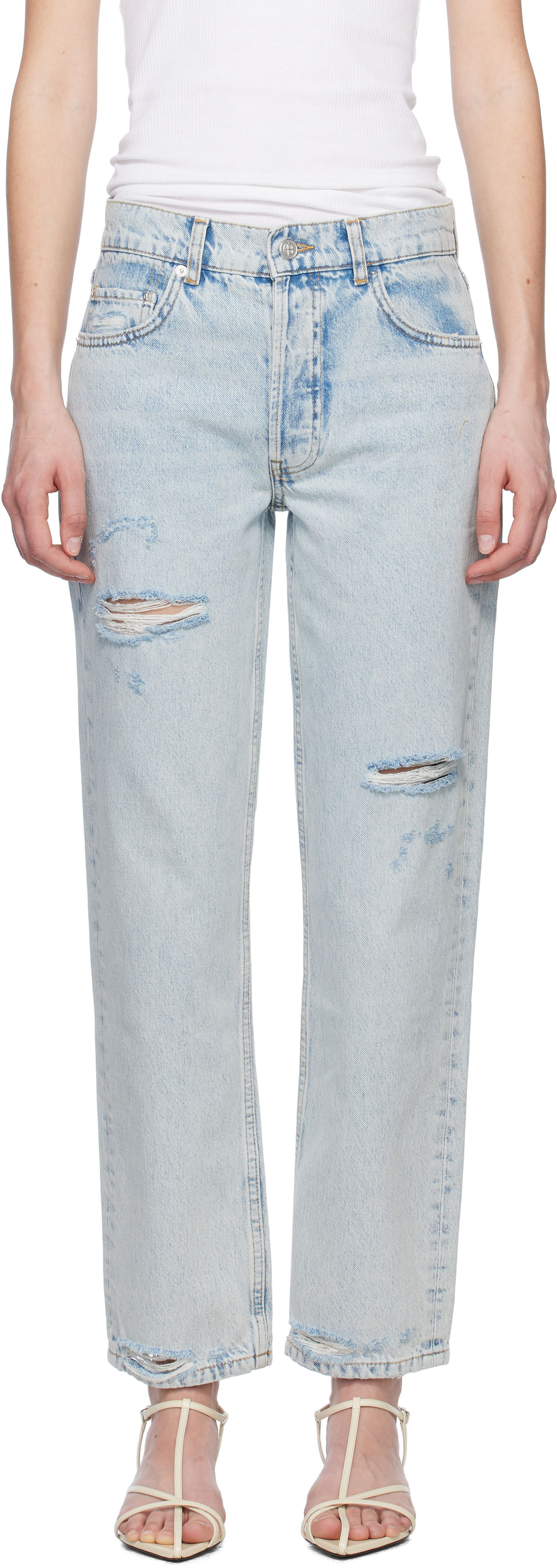 Jeans Anine Bing Anine Bing Kate Distressed Straight-Leg Jeans Blå | A-06-10615-WHD24, 0