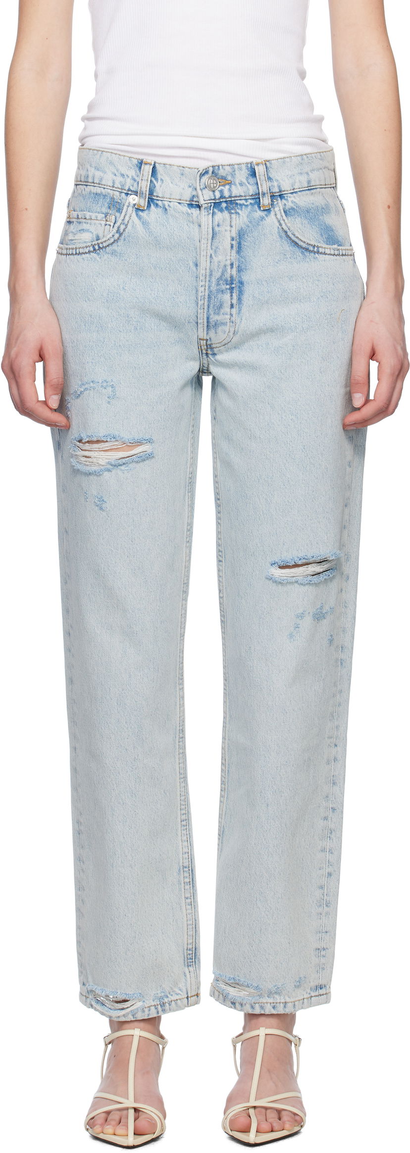 Jeans Anine Bing Anine Bing Kate Distressed Straight-Leg Jeans Blå | A-06-10615-WHD24