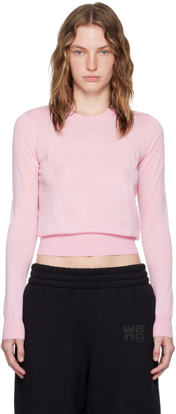 Sweater Alexander Wang Embossed Logo Slim Fit Sweater Lyserød | 4KC3241038