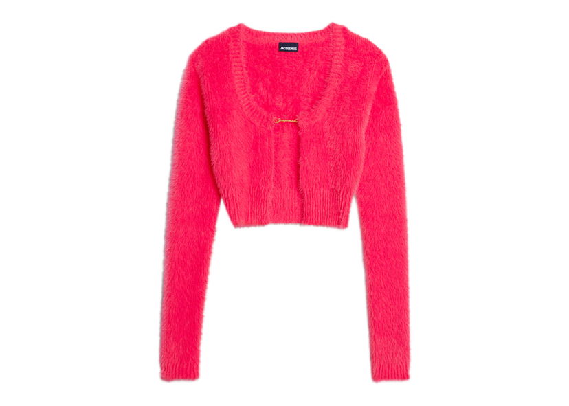 Sweater Jacquemus La Maille Neve Manches Longues Fluffy Charm Logo Cardigan Lyserød | 223KN010-2380-450