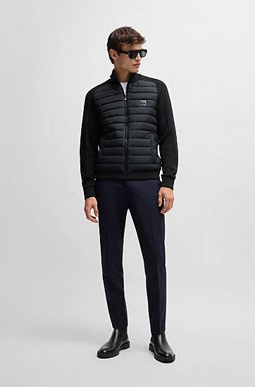Puffer jakke BOSS BOSS Mixed-Material Zip-Up Jacket with Logo Badge Sort | 50526835, 1