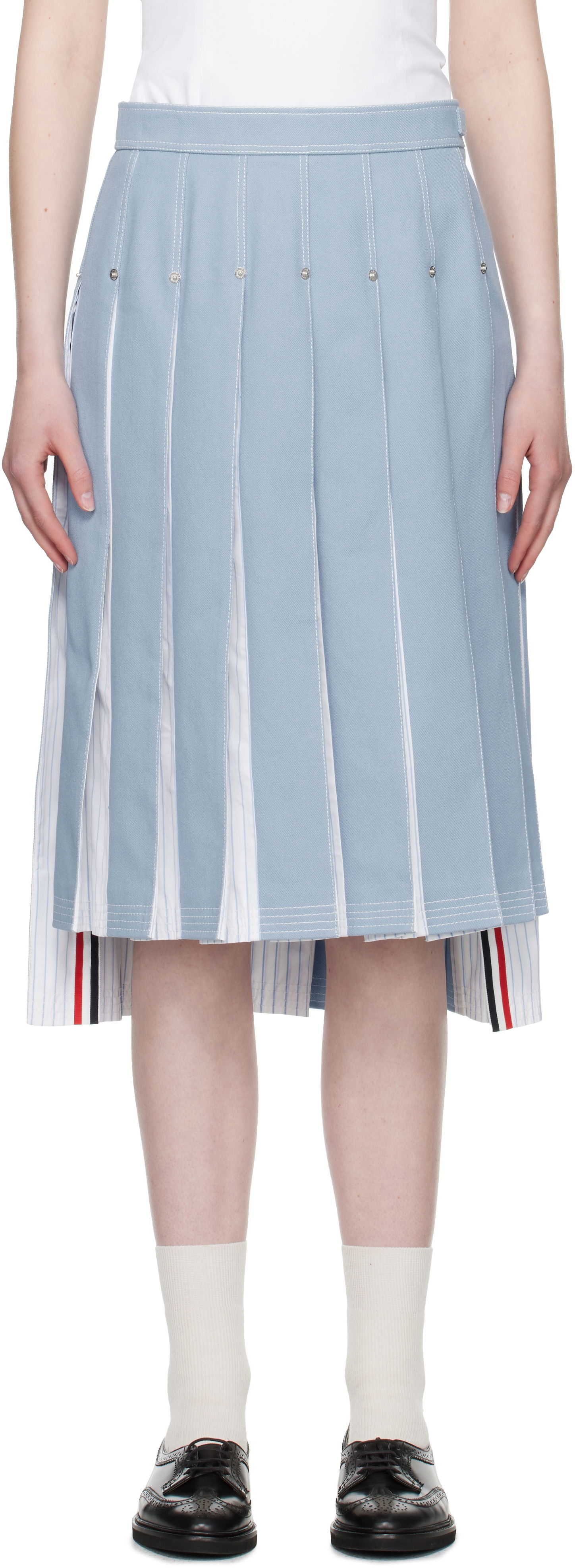 Nederdel Thom Browne Thom Browne Pleated Denim Midi Skirt Blå | FGC441U-F0950, 0