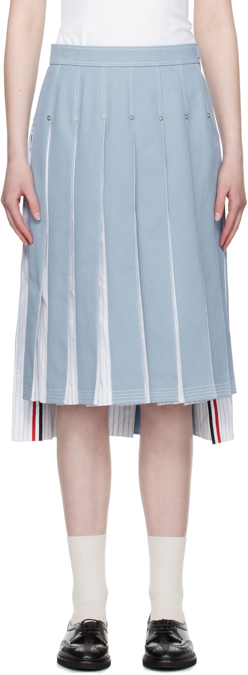 Nederdel Thom Browne Thom Browne Pleated Denim Midi Skirt Blå | FGC441U-F0950