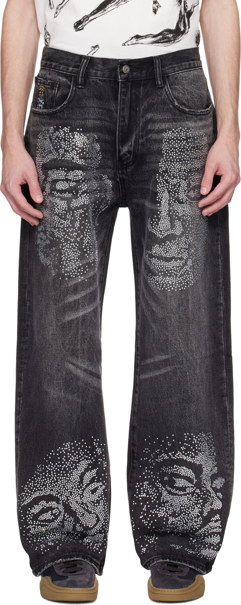 Jeans KidSuper KidSuper Rhinestone Face Jeans Sort | SS25-PT-24