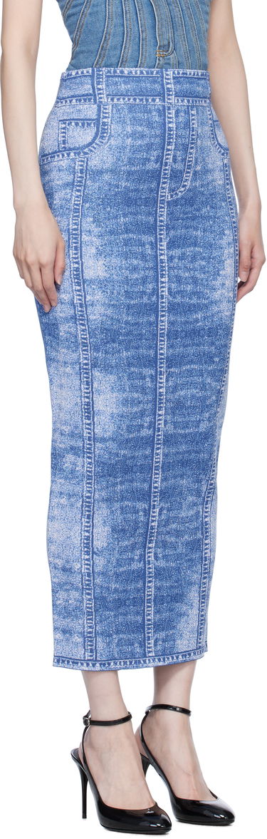 Nederdel Balmain Denim Effect Knit Midi Skirt Blå | EF1LD475KH80, 1