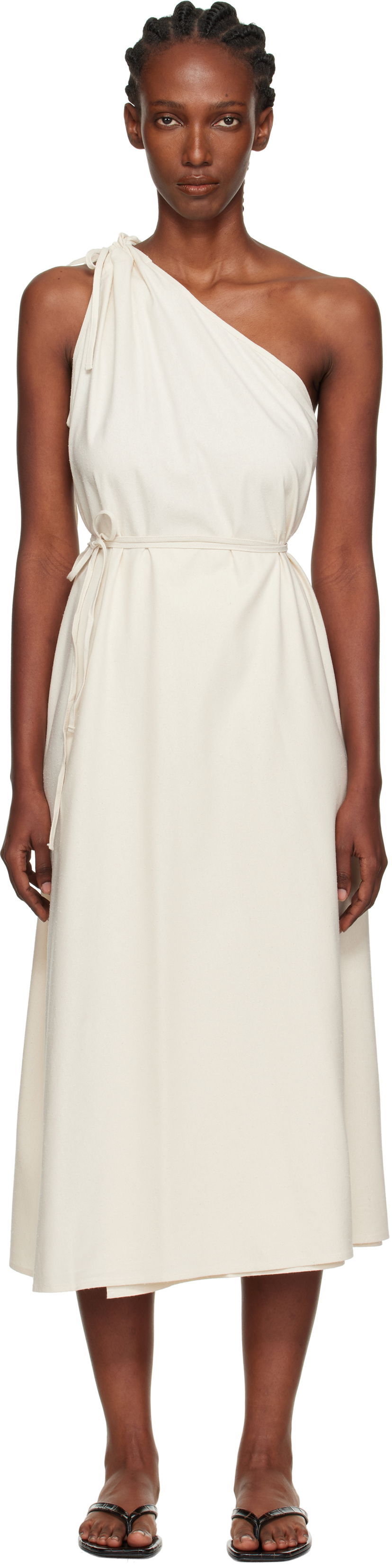 Kjole Baserange Baserange View One-Shoulder Midi Dress Hvid | DRVI-WS-AU25
