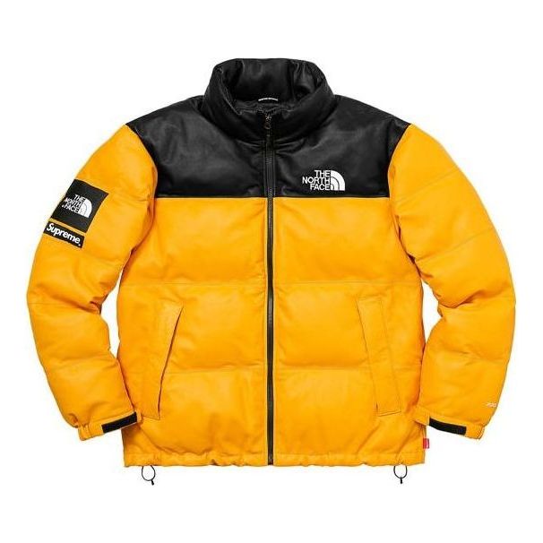 Puffer jakke Supreme Nuptse Leather  Jacket Gul | SUP-FW17-618