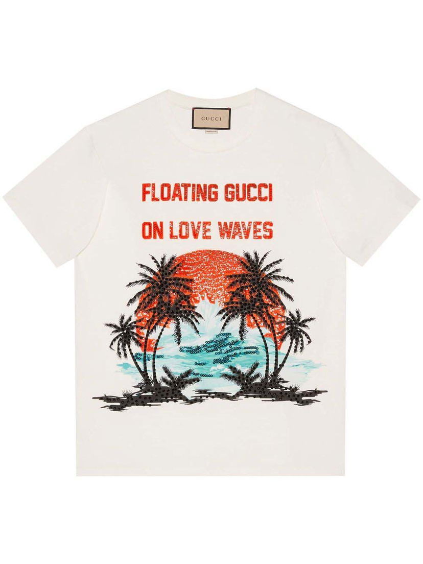 T-shirt Gucci Sequinned Slogan-Print T-Shirt White Hvid | 615044xjedn9088