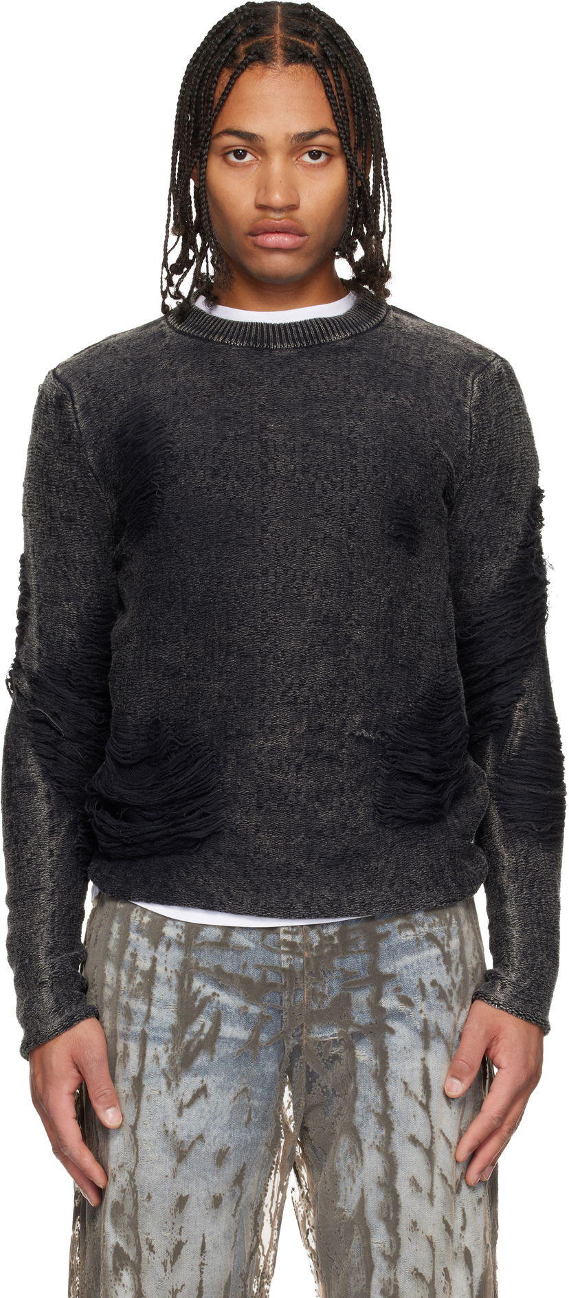 Sweater Diesel Distressed K-Fjordi-Round Sweater Sort | A21876-0LKDP-900